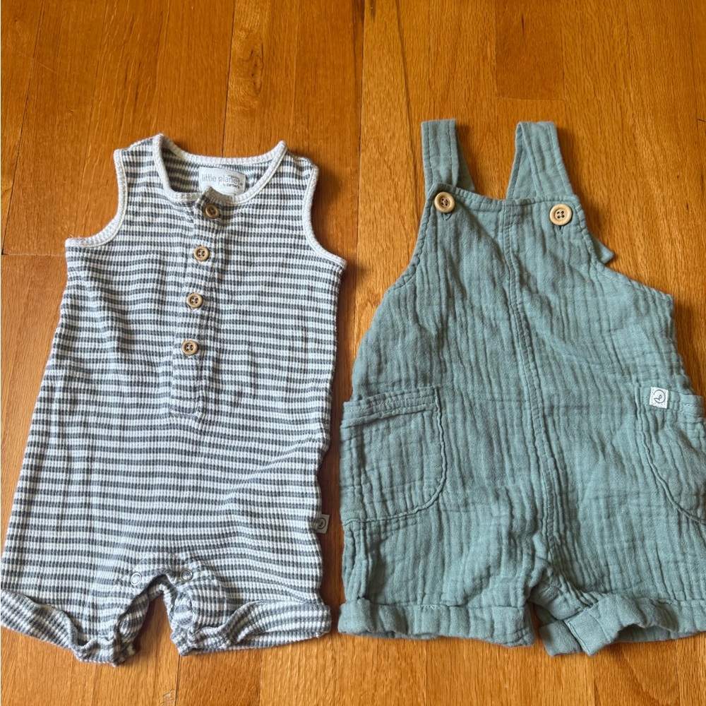 Textured Sage Green Gauze Kids Romper Overalls